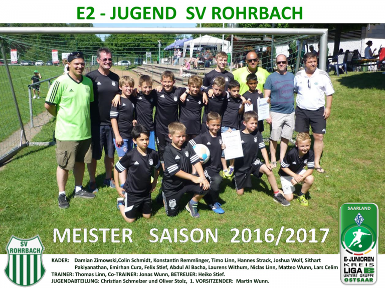 E 2-Junioren des SV Rohrbach Meister – Untere Gruppe Ostsaarkreis 2016/2017