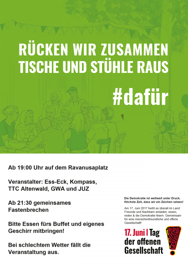 17. Juni: Gemeinsamer Ess-Tisch auf dem Ravanusaplatz